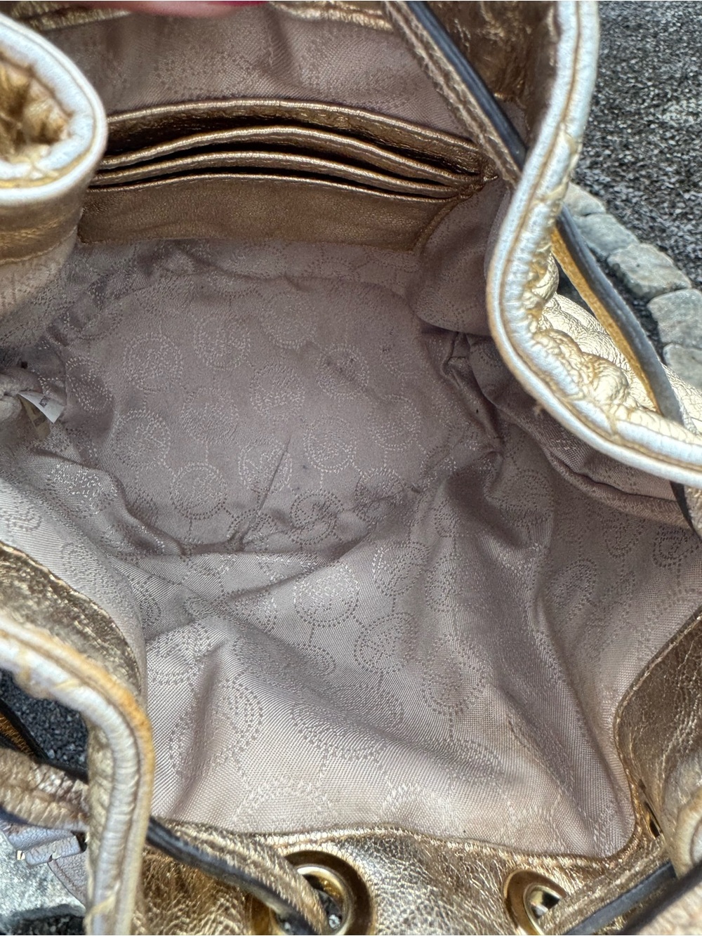 Michael Kors Mini Gold Quilted Leather Drawstring Bucket Bag Crossbody Purse - Picture 11 of 13